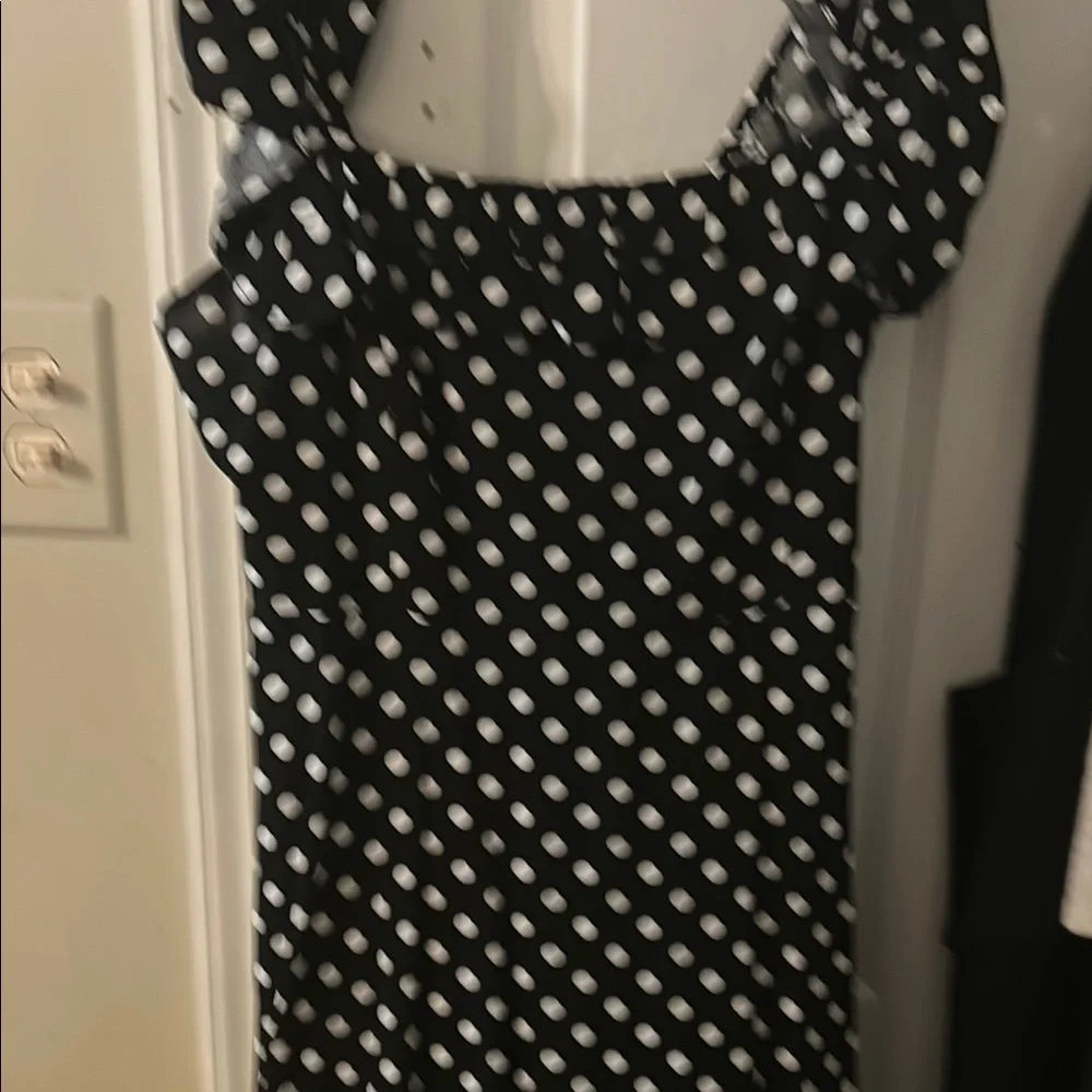 Kate Spade Dot Dot Dot Ruffle Midi Dress, Size Small, Black and White